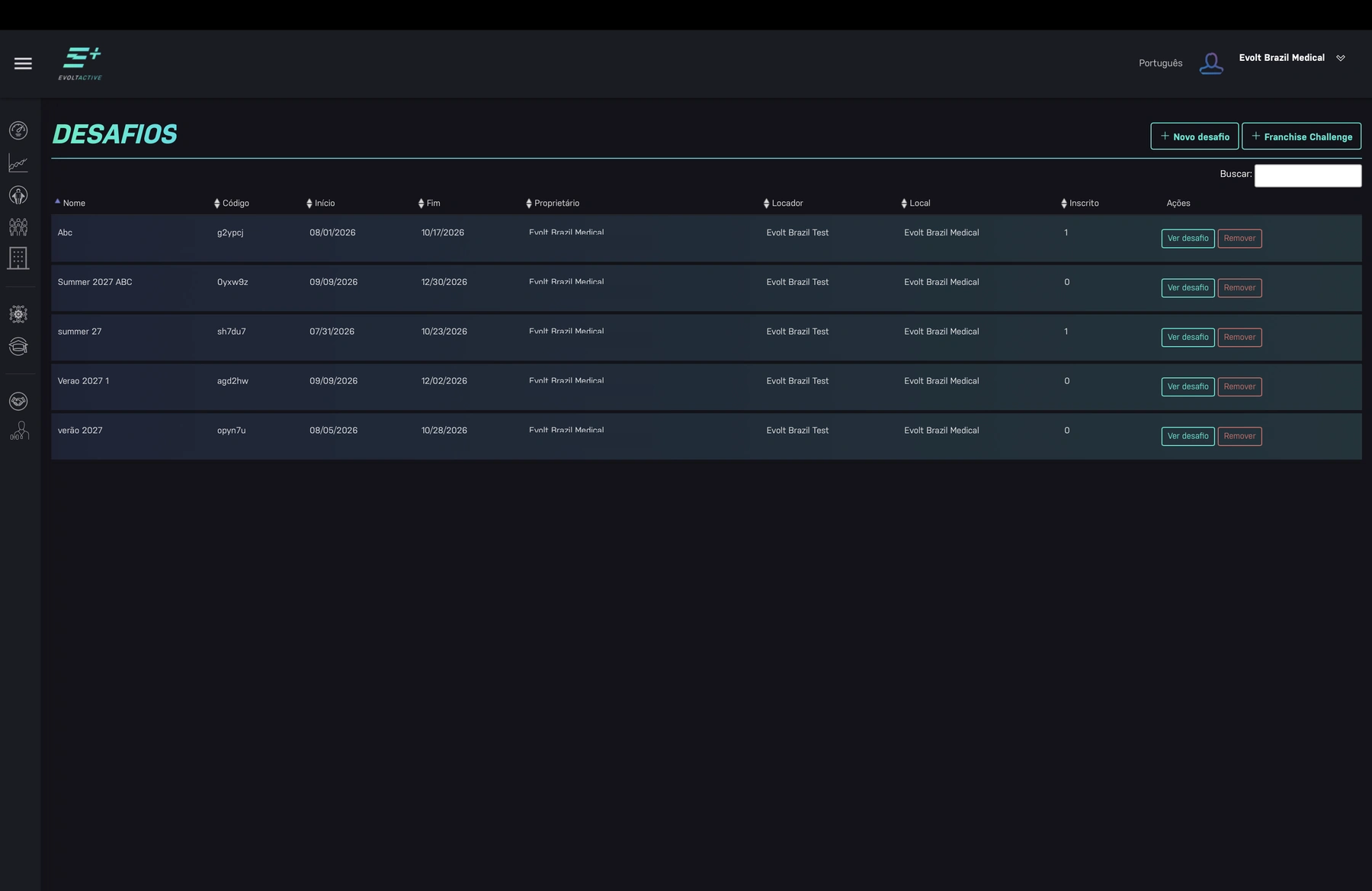 Desafios e leaderboard no Evolt Insights